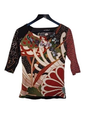 ​Desigual Rainbow Sequin Butterfly Mixed Print Top Size XS